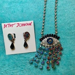 Betsey Johnson Authentic Evil Eye Set king Pendent Necklace & Earrings Like New!